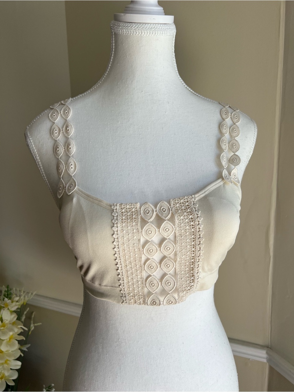 Cream Crochet Trim Cami Top